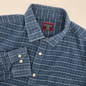 UNTUCKit Michelot Flannel‎ Button Up Shirt Mens L Blue Plaid Long Sleeves Casual